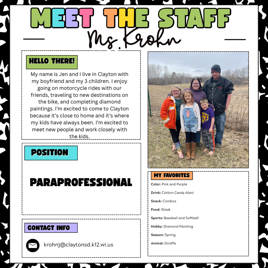 Meet the Staff Post featuring a photo of the new para. With her information