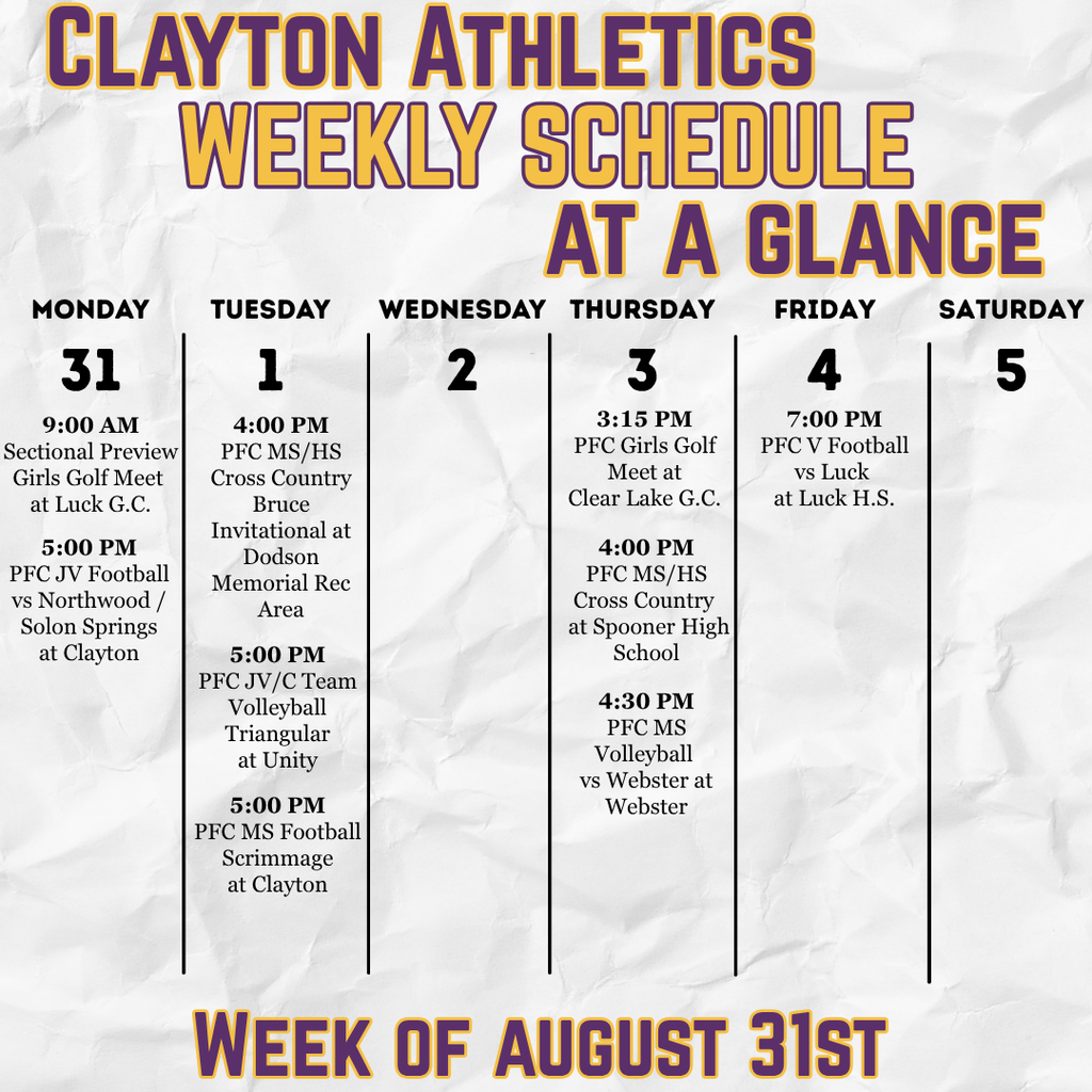 Weekly Athletics Week of August 31st