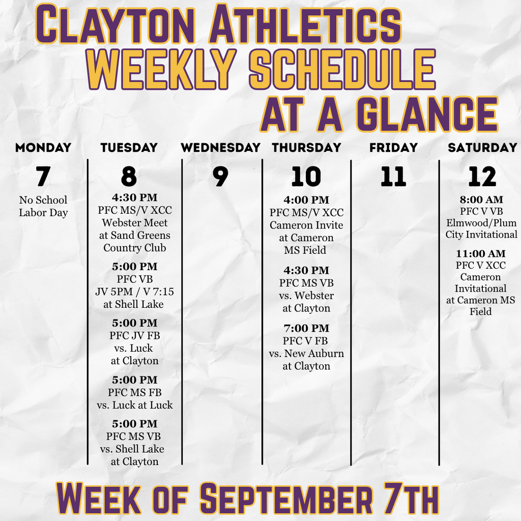 Clayton Athletics Week at a Glance