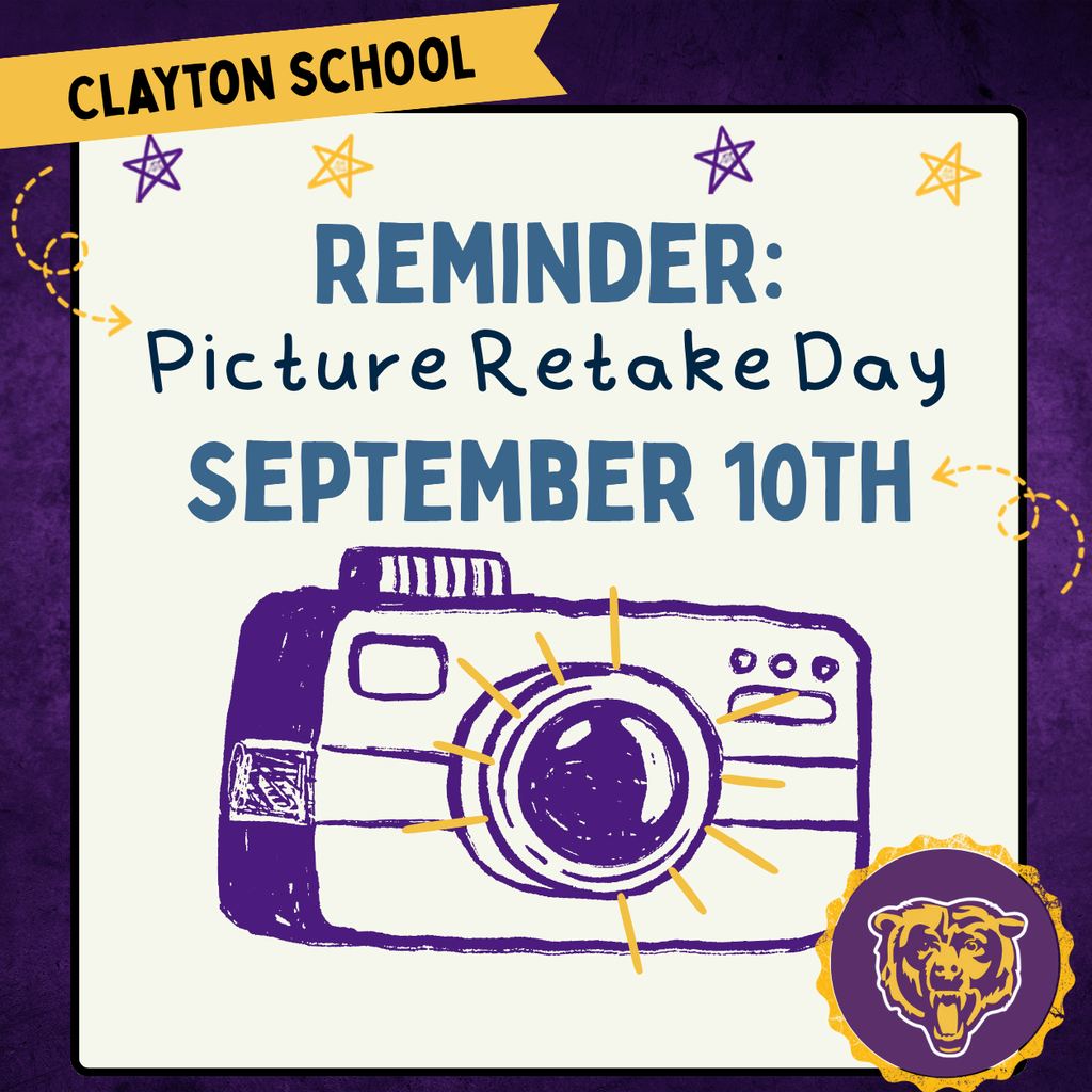 Clayton School Reminder Graphic Picture retake day September 10th