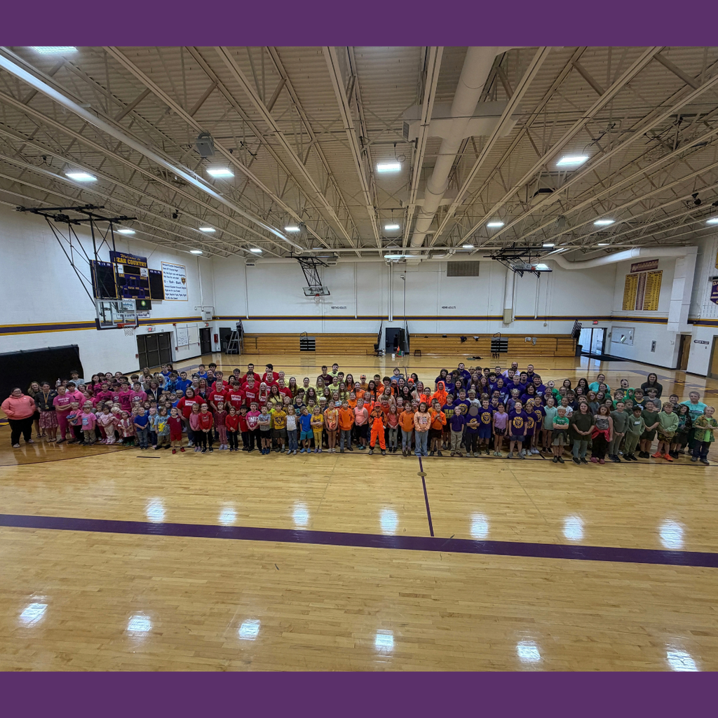 Color dress up day photos with students wearing colors matching their class.