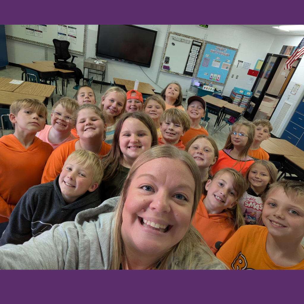 Color dress up day photos with students wearing colors matching their class.