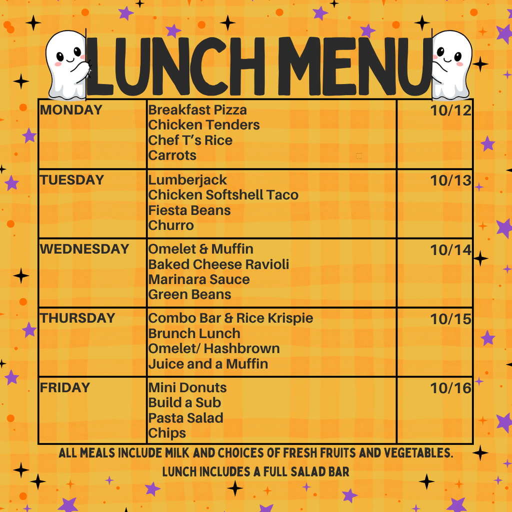 Lunch Menu Graphic for October 12