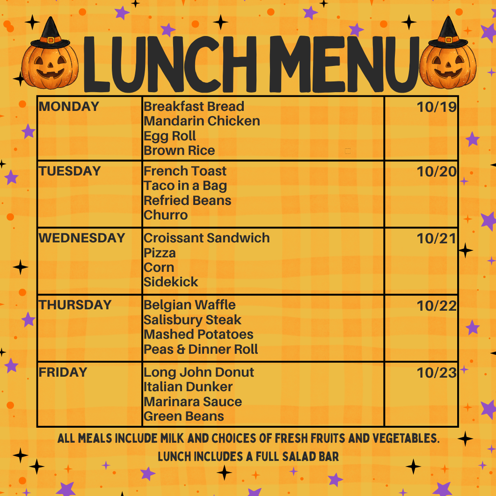 Lunch Menu Graphic for October 19