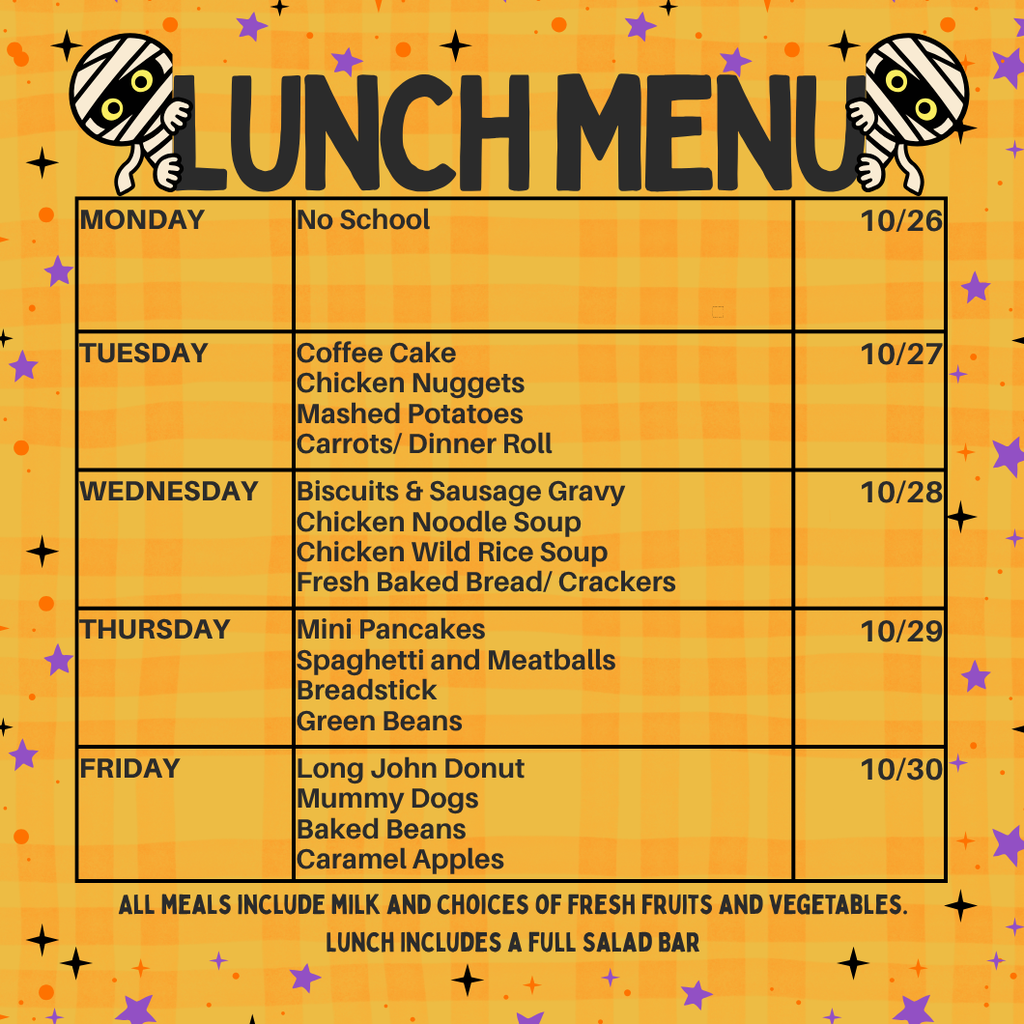 Lunch Menu Graphic for October 26