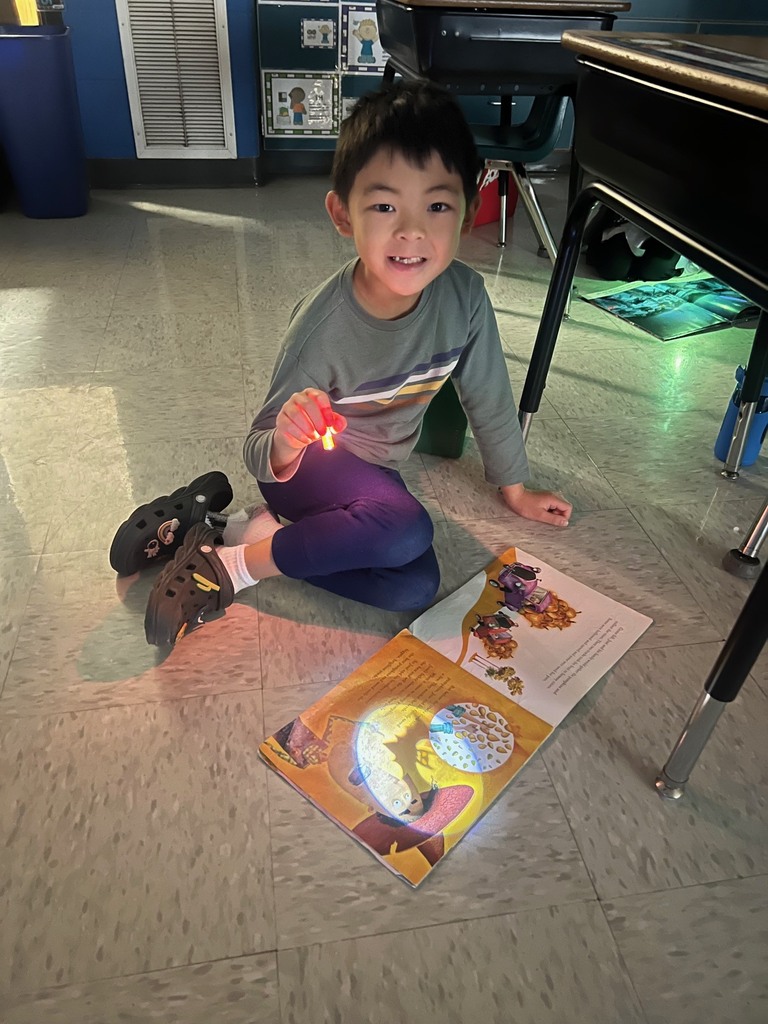 Children reading with finger lights