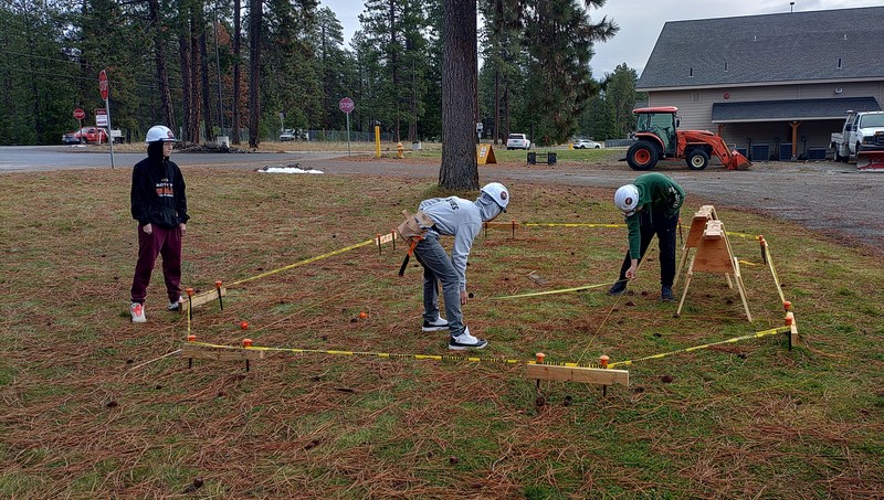 students working outside