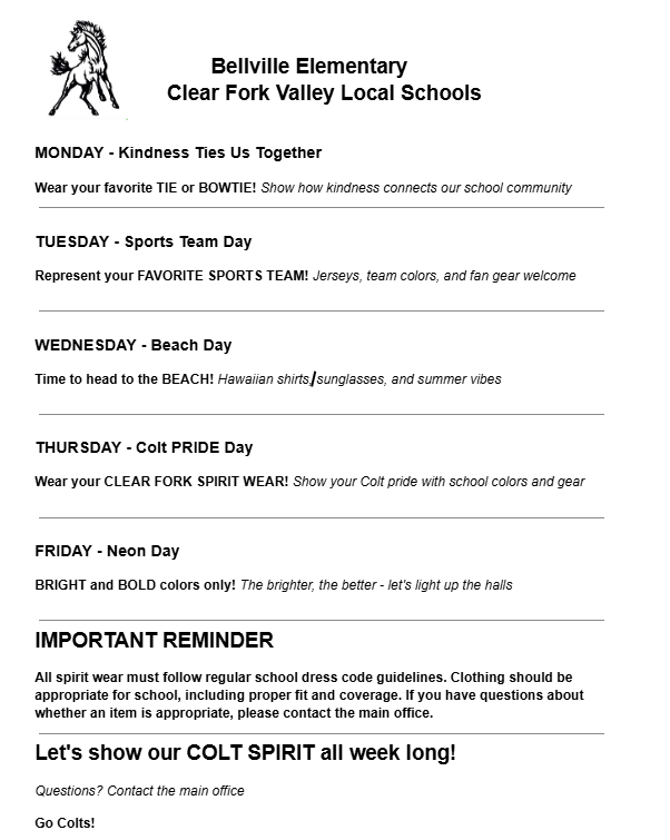 Bellville Spirit Week