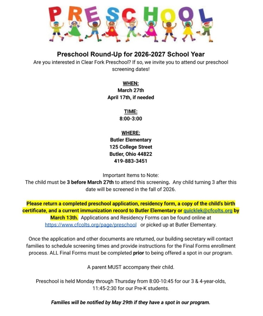 Mark your calendars for preschool screening!