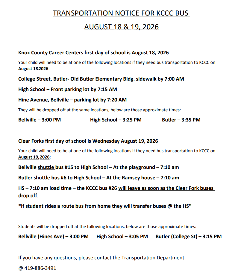 KCCC Transportation Notice 