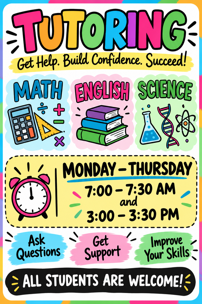 Math, English and Science Tutoring Schedule