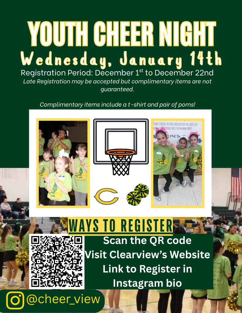 Clearview Youth Cheer Night, Wednesday January 14th.