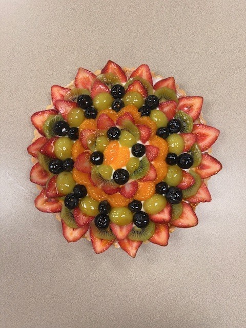 Picture of fruit tart made by students in Culinary Arts II classes taught by JD