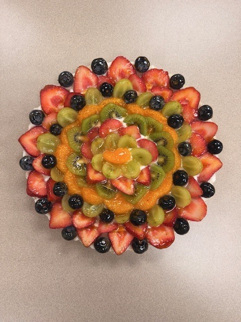Picture of fruit tart made by students in Culinary Arts II classes taught by JD