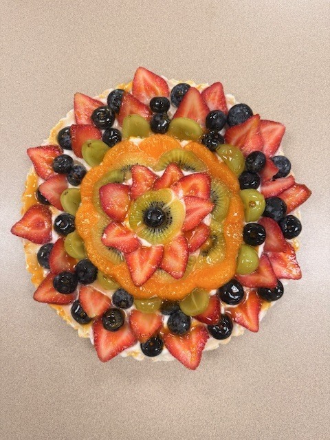 Picture of fruit tart made by students in Culinary Arts II classes taught by JD