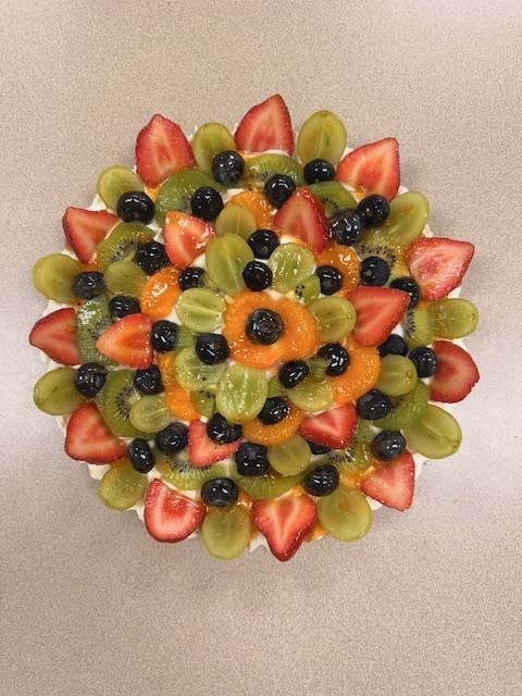 Picture of fruit tart made by students in Culinary Arts II classes taught by JD