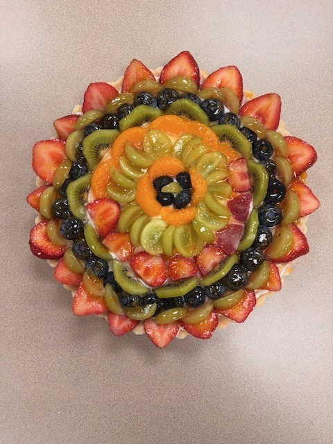 Picture of fruit tart made by students in Culinary Arts II classes taught by JD