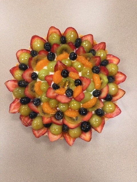 Picture of fruit tart made by students in Culinary Arts II classes taught by JD