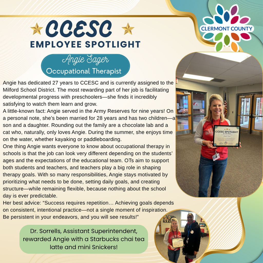 Congratulations to Angie Sager CCESC Spotlight of the Week!