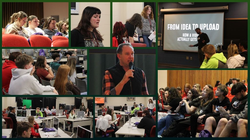 Collage of Creators Conference photos. Includes students and speakers.