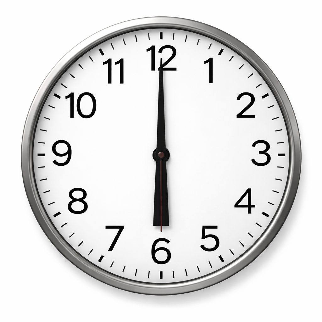 picture of a clock at 6:00