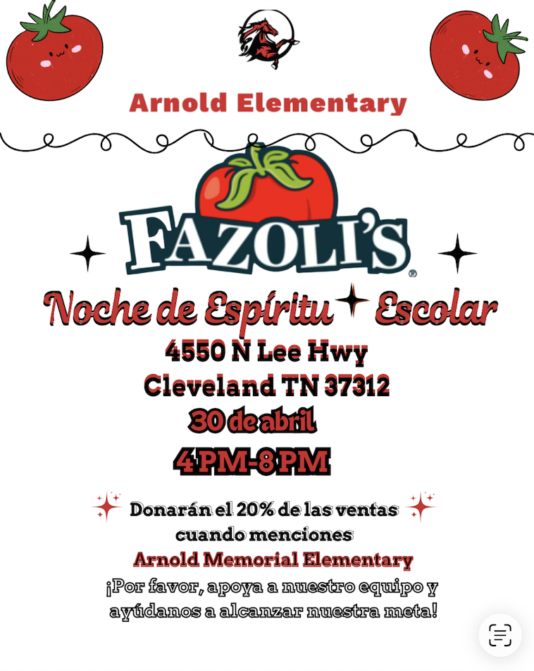 Fazoli's Spirit Night for Arnold on Thursday from 4-8 pm