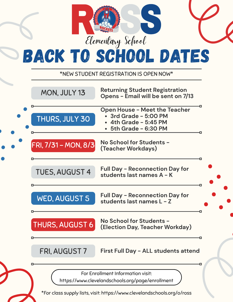 Ross Back to School Dates