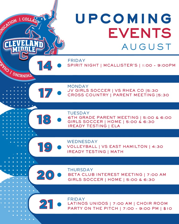 schedule for CMS August 17th - 21st