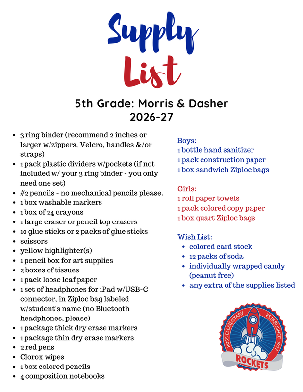 Morris/Dasher Supply List
