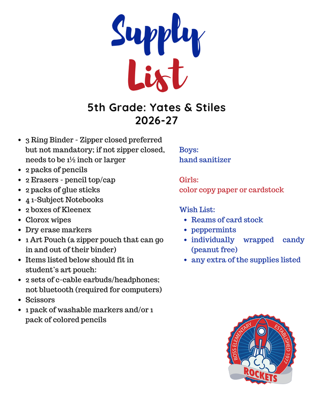 Yates/Stiles Supply List