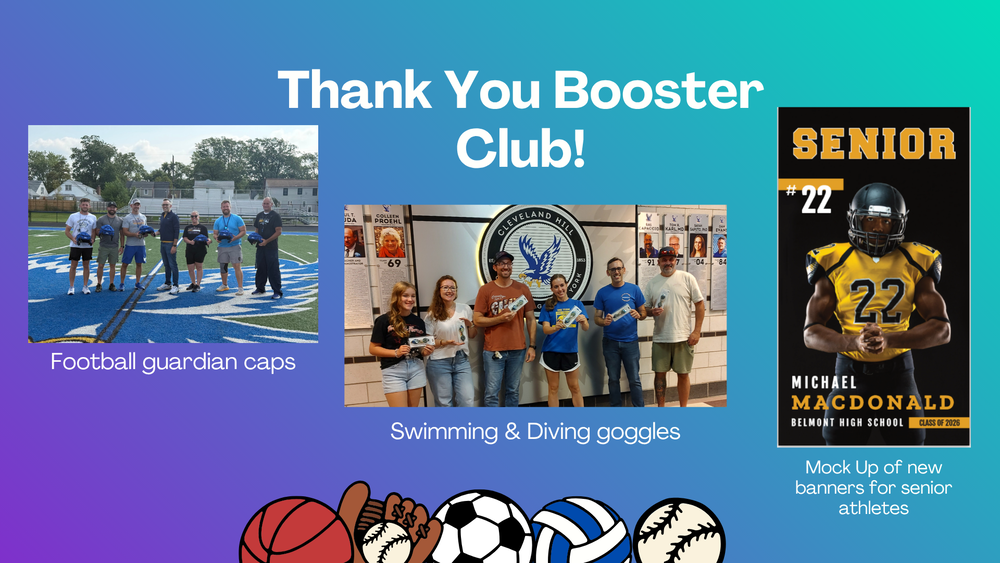 Thank you booster club for donating guardian caps, goggles and banners for senior athletes