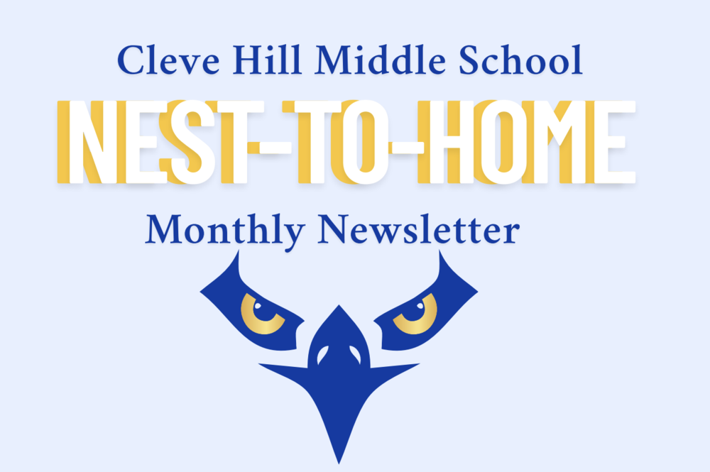 Light blue background with an eagle face, Nest-to-Home Monthly Newsletter