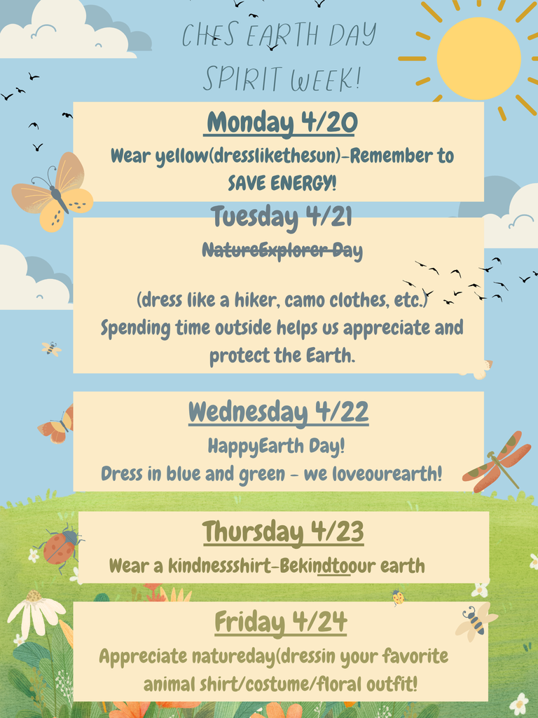 CHES Earth Day Spirit Week Flyer