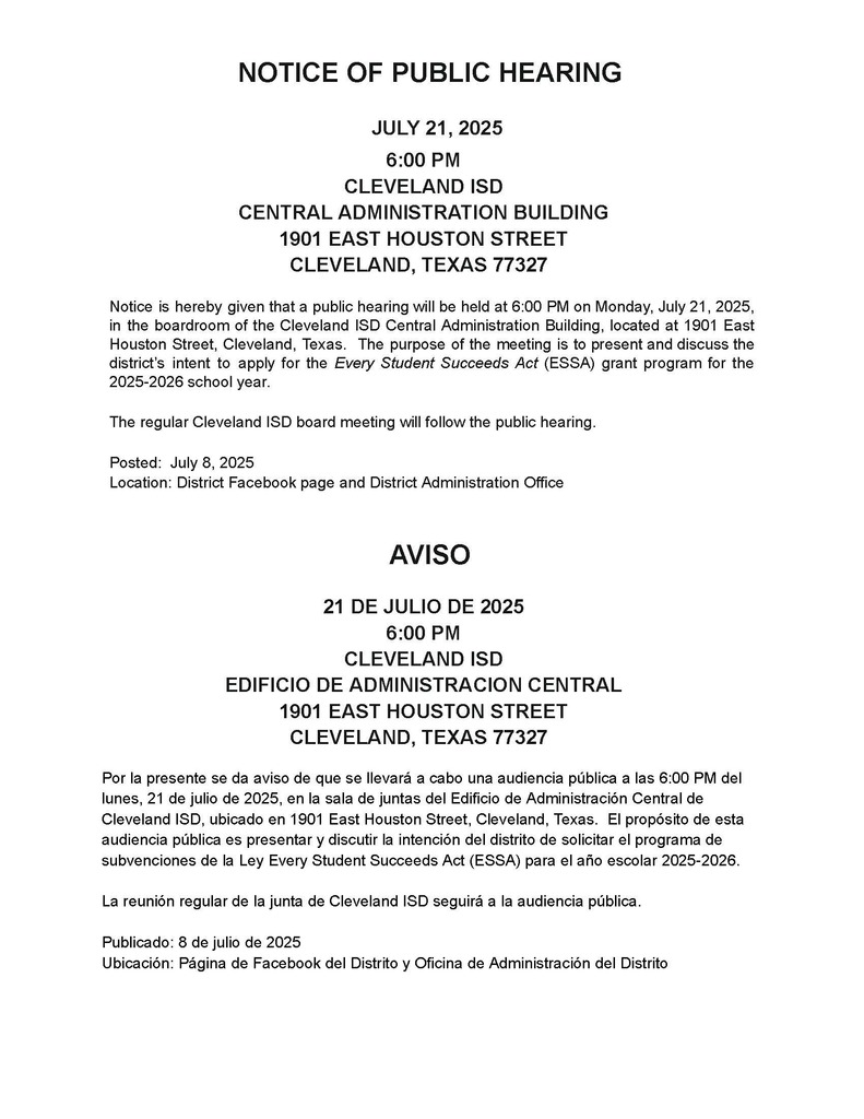 Notice of Public Hearing