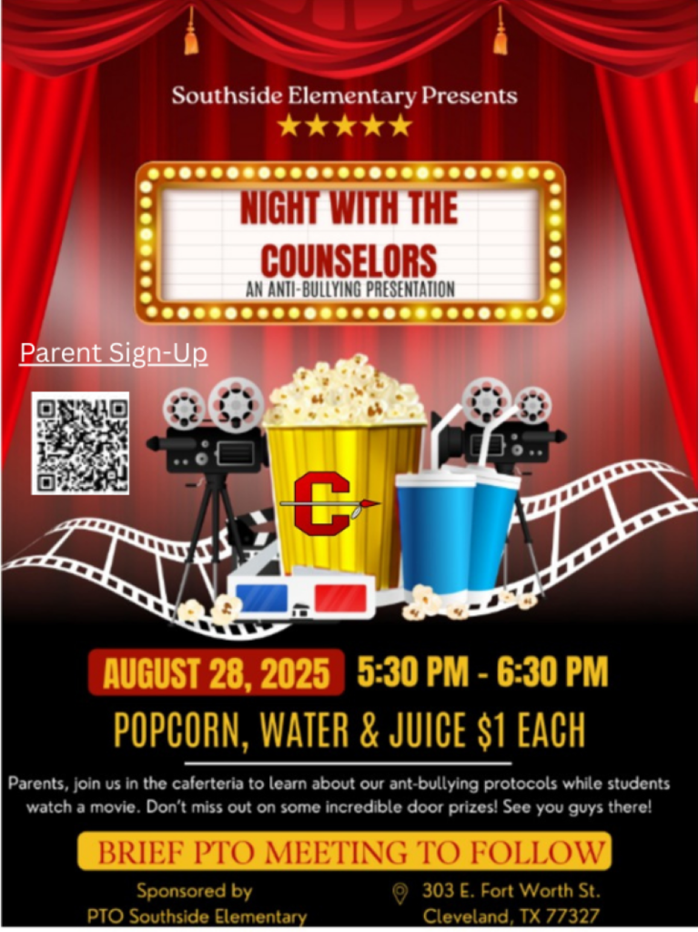 Night with the Counselors Flyer (Popcorn and Video Reel Shown) August 28th at SEE at 5:30 PM