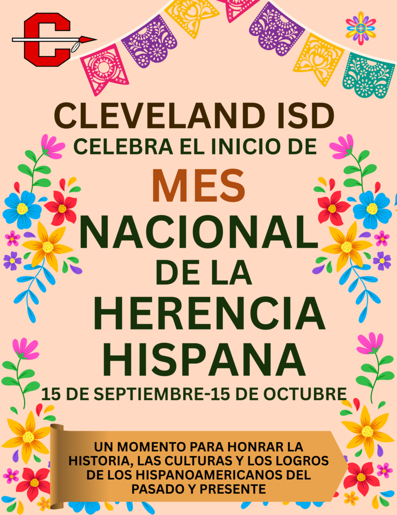 Colorful papel picado banners and floral border surrounding text.