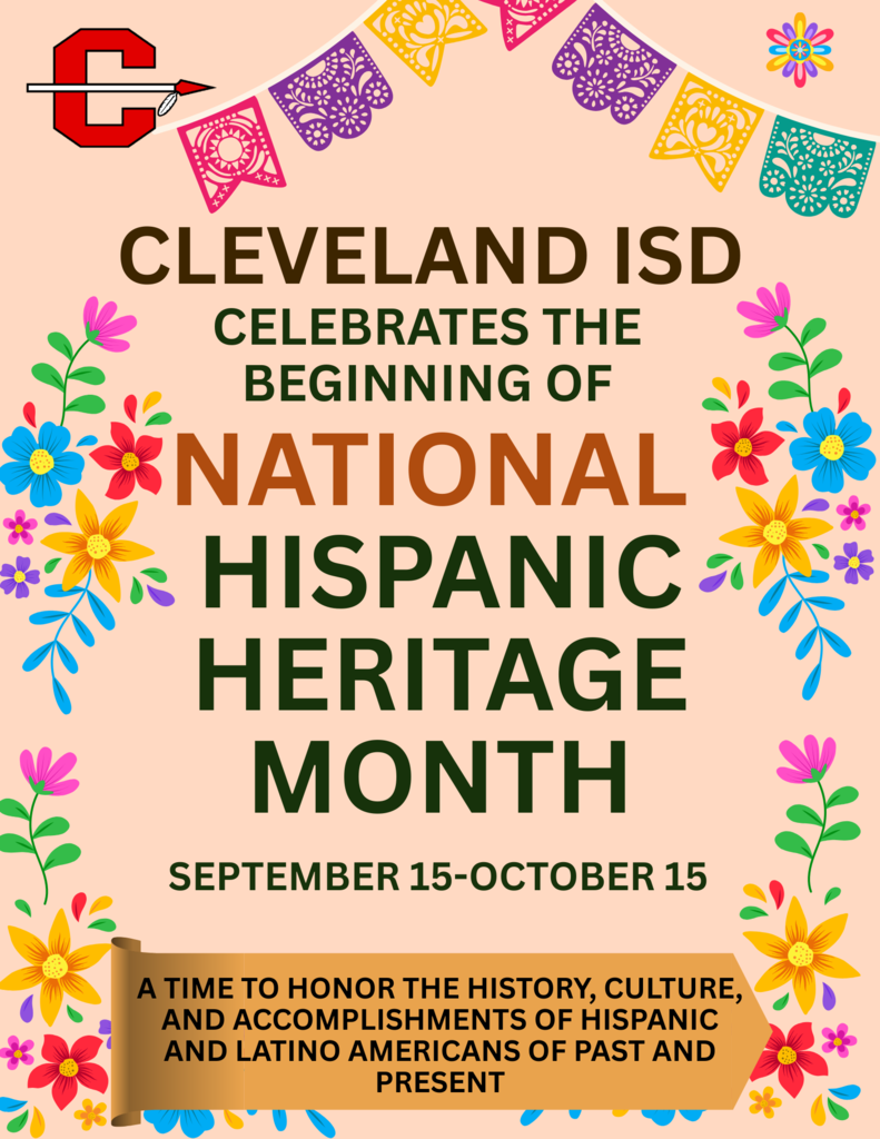 Colorful papel picado banners and floral border surrounding text.
