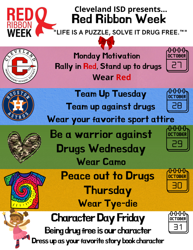 Flyer celebrating red ribbon week with dress up days
