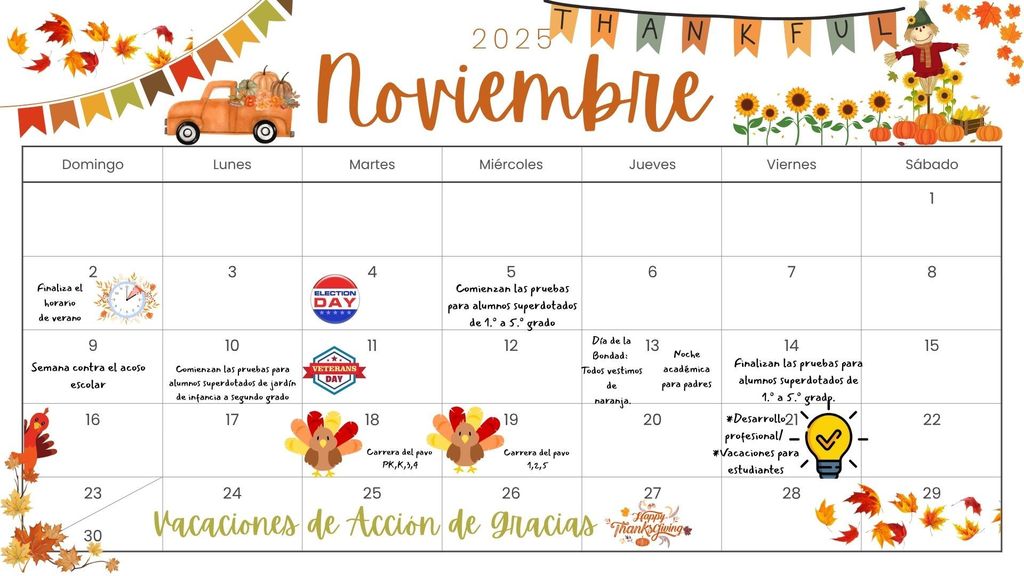 Spanish November Calendar