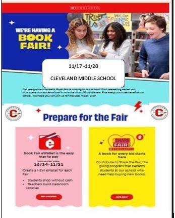 MULTI- Color Flyer with dates for Book Fair along with additional lnks!!!