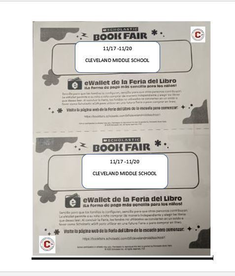 MULTI- Color Flyer with dates for Book Fair along with additional lnks!!!