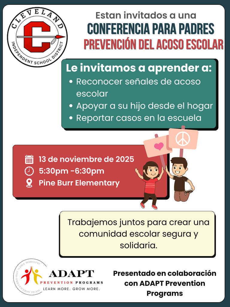 Invitación a asistir a la Conferencia de Padres el dia 13 de Nov a las 5:30 en Pine Burr Elementary