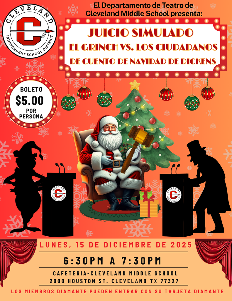 Flyer: Advertising a Theater production by CMS: Mock Trial: The Grinch vs. the Citizens of