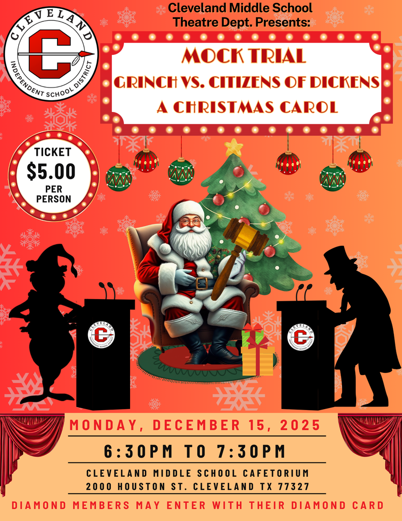 Flyer: Advertising a Theater production by CMS: Mock Trial: The Grinch vs. the Citizens of