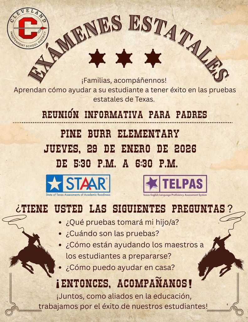 State Testing Parent Info session Flyer inviting parents to attend Thurs January 29, 26 from 5:30-6:30