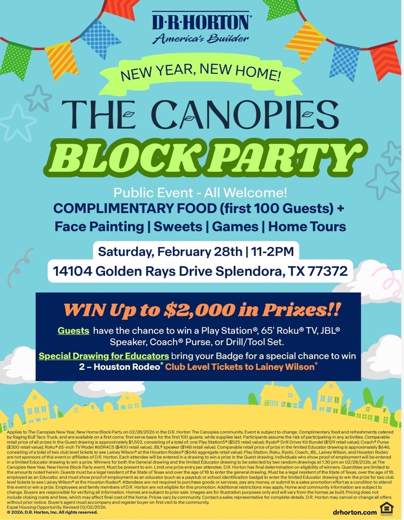 Event flyer with blue background and white text. "The Canopies Block Party" and details about a public event.