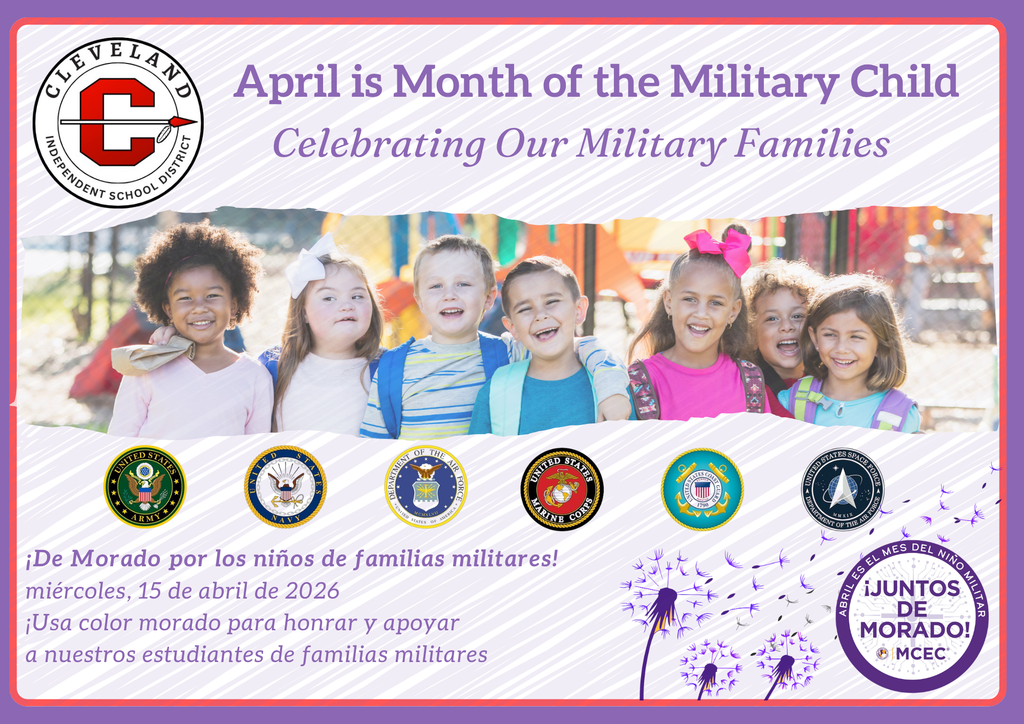 A poster with children and text that reads "April is Month of the Military Child Celebrating Our Military Families."