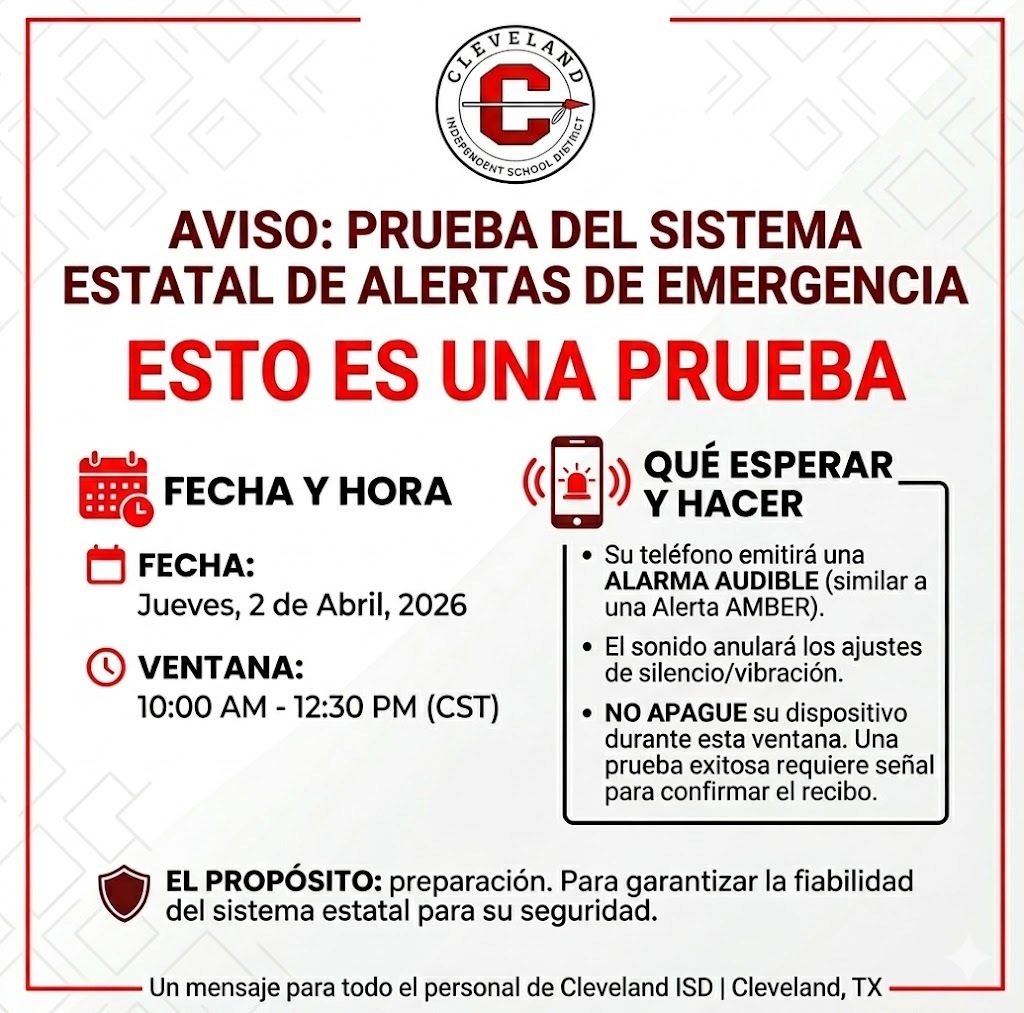 Emergency alert system test notice for April 2, 2026. No action required, expect audible alert from phone.