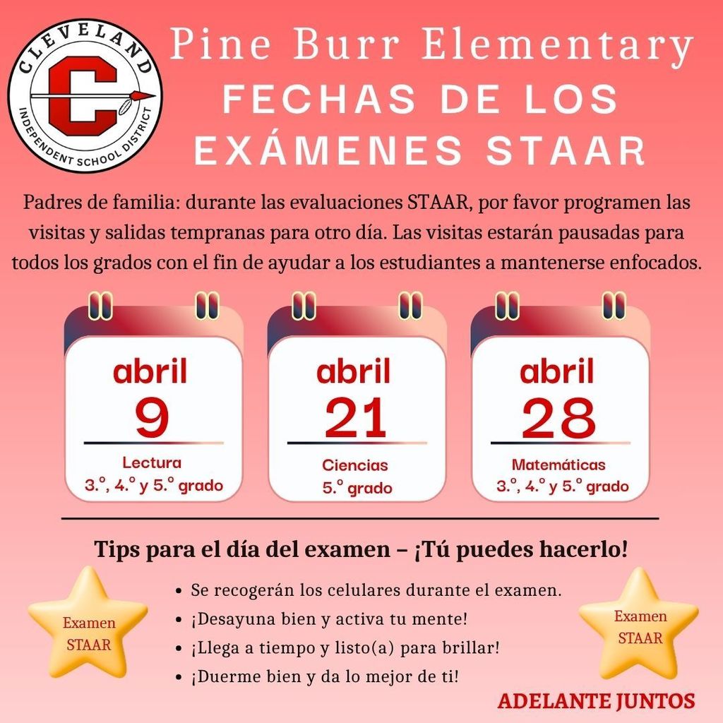 Pine Burr Elementary STAAR Testing Dates