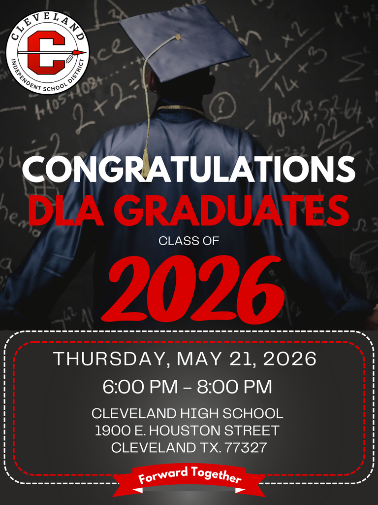 Black and Red  Flyer celebrating DLA Graduates-English